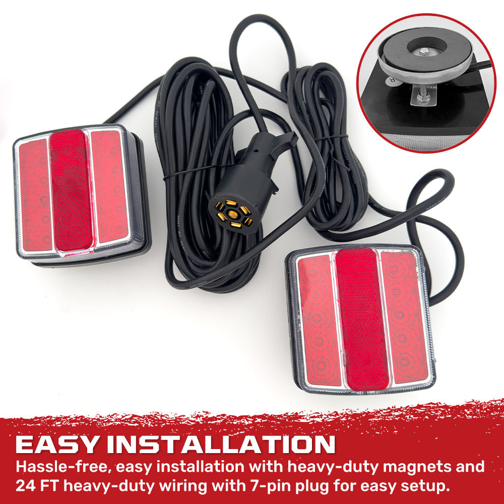 Red Magnetic 2-Pc Universal LED Trailer Lights (Red Running Lights, Brake Lights & Turn Signals) 7-Pin Plug