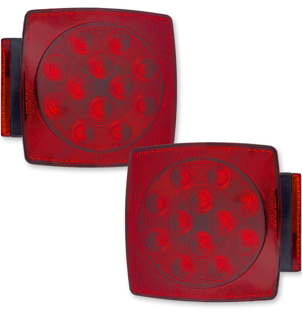 Red Square 2-Pc Universal LED Utility Trailer Lights (Red Running Lights, Brake Lights & Turn Signals)