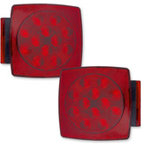 Red Square 2-Pc Universal LED Utility Trailer Lights (Red Running Lights, Brake Lights & Turn Signals)