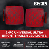 Red Square 2-Pc Universal LED Utility Trailer Lights (Red Running Lights, Brake Lights & Turn Signals)