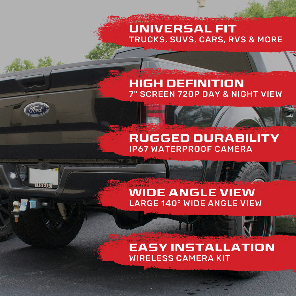 Universal Wireless Backup Camera & 7" 720P HD Monitor Kit Wide Angle View - For Trucks, Cars, RVs & More