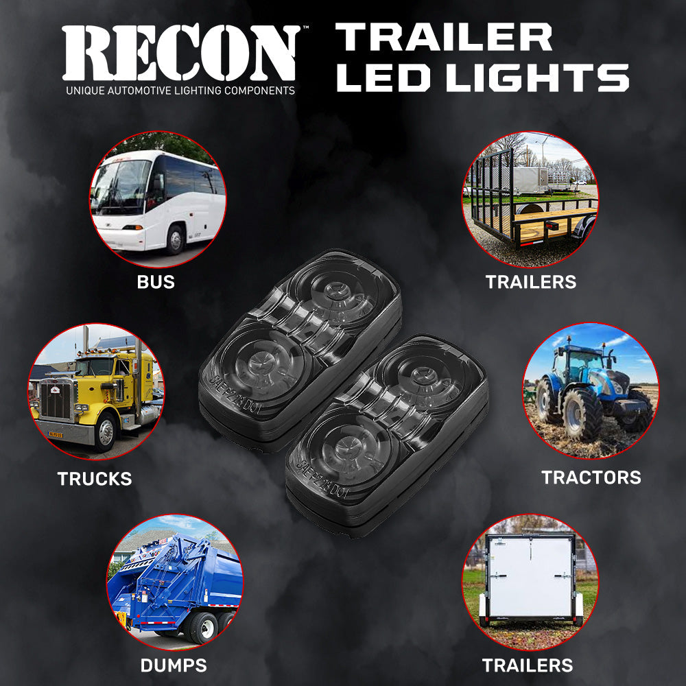 RECON 14-Pc Trailer Clearance Side Marker Running Lights Turn Signals 4" Lights with Ultra Bright 7 Red & 7 Amber LED Lights - Multiple Lens
