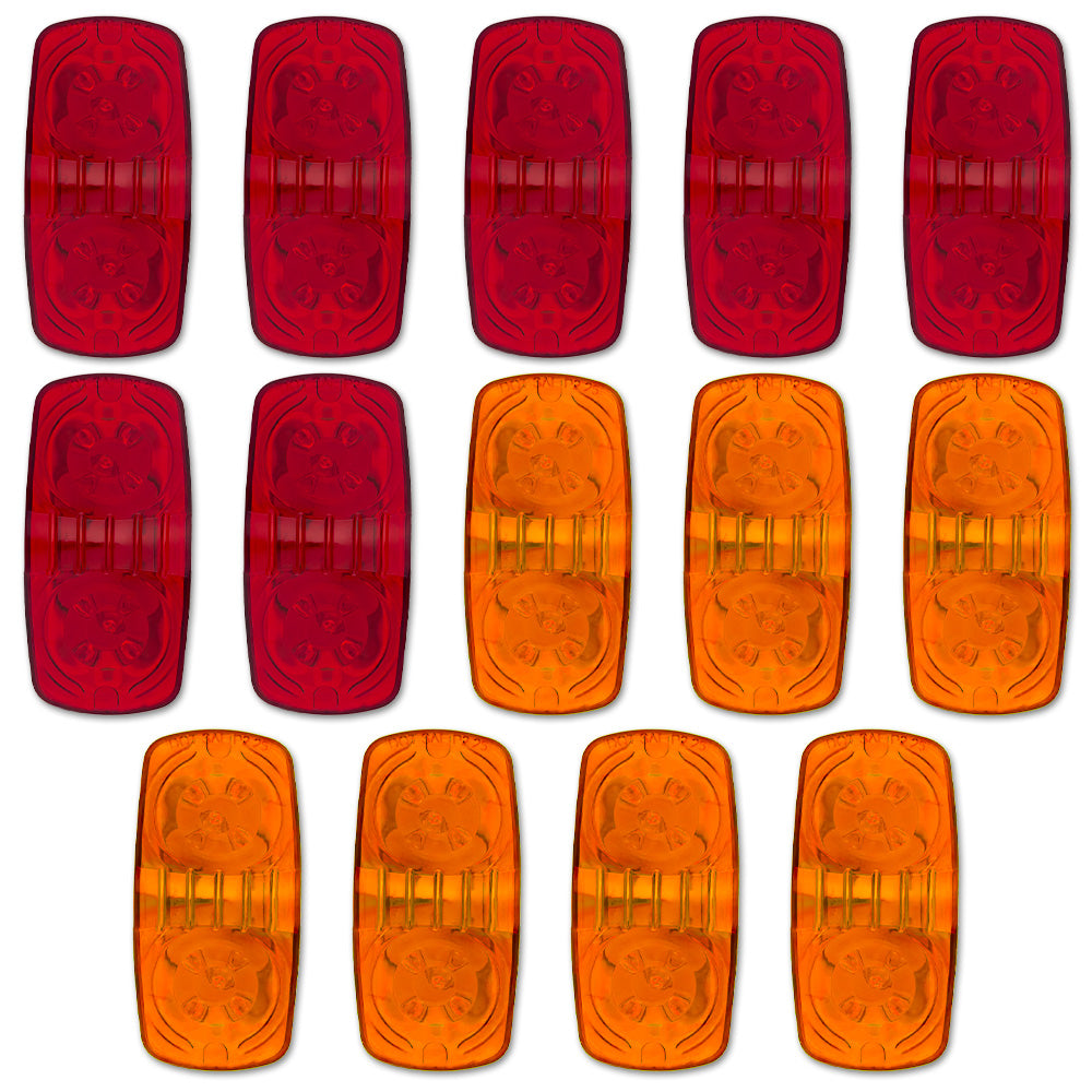 RECON 14-Pc Trailer Clearance Side Marker Running Lights Turn Signals 4" Lights with Ultra Bright 7 Red & 7 Amber LED Lights - Multiple Lens