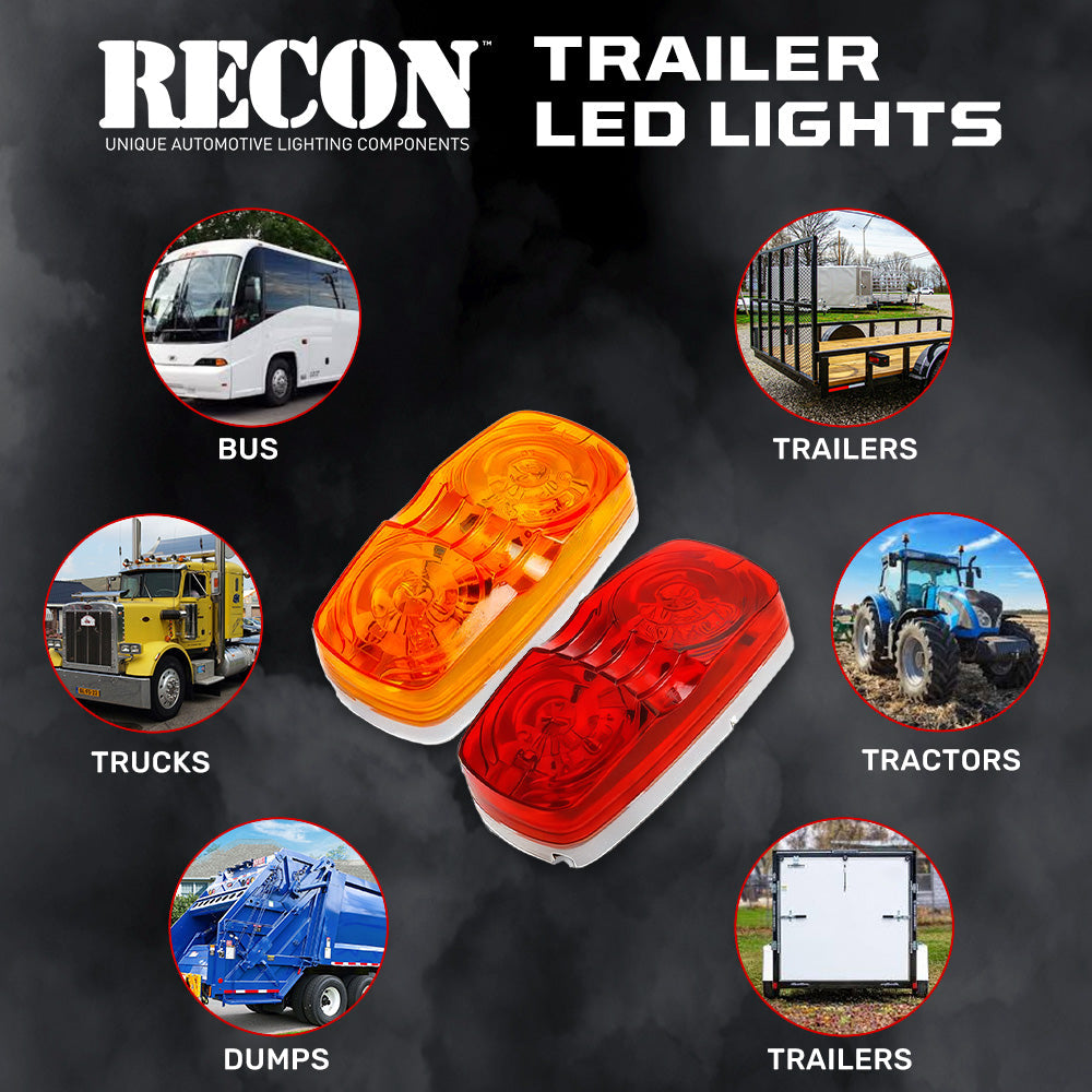 RECON 14-Pc Trailer Clearance Side Marker Running Lights Turn Signals 4" Lights with Ultra Bright 7 Red & 7 Amber LED Lights - Multiple Lens