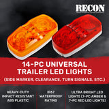 RECON 14-Pc Trailer Clearance Side Marker Running Lights Turn Signals 4" Lights with Ultra Bright 7 Red & 7 Amber LED Lights - Multiple Lens