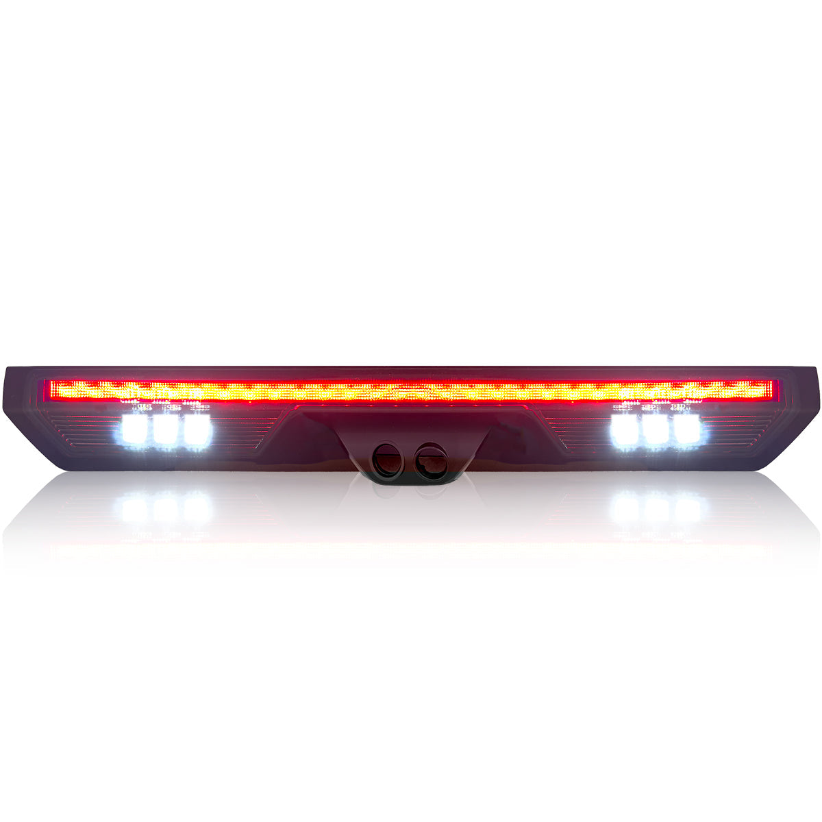 GMC Sierra & Chevy Silverado 20-26 2500 & 3500 (Fits Both Single Wheel & Dually 4th GEN) - ULTRA HIGH POWER Red LED 3rd Brake Light w/ CREE XML White LED Cargo Lights (Replaces LED 3rd Brake Light with 2 Cargo Bed Cameras - Smoked Lens