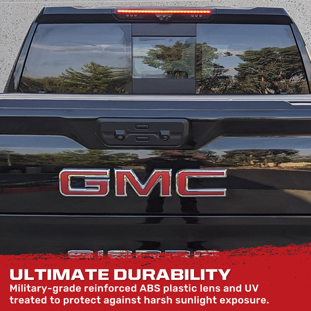 GMC Sierra 1500 & Chevy Silverado 1500 19-26 (4th GEN) - ULTRA HIGH POWER Red LED 3rd Brake Light w/ ULTRA HIGH POWER CREE XML White LED Cargo Lights (Replaces LED 3rd Brake Light with 2 Cargo Bed Cameras - Smoked Lens