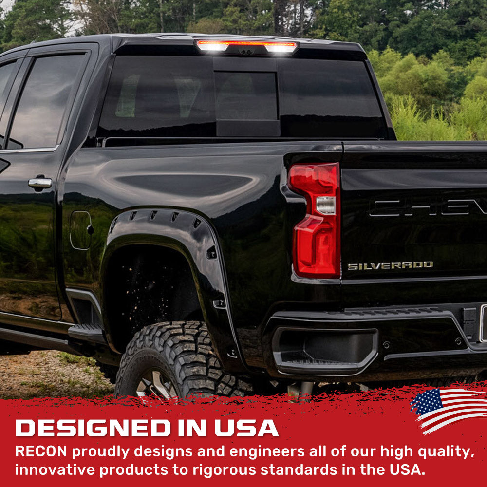 GMC Sierra 1500 & Chevy Silverado 1500 19-26 (4th GEN) - ULTRA HIGH POWER Red LED 3rd Brake Light w/ ULTRA HIGH POWER CREE XML White LED Cargo Lights (Replaces LED 3rd Brake Light with 2 Cargo Bed Cameras - Clear Lens
