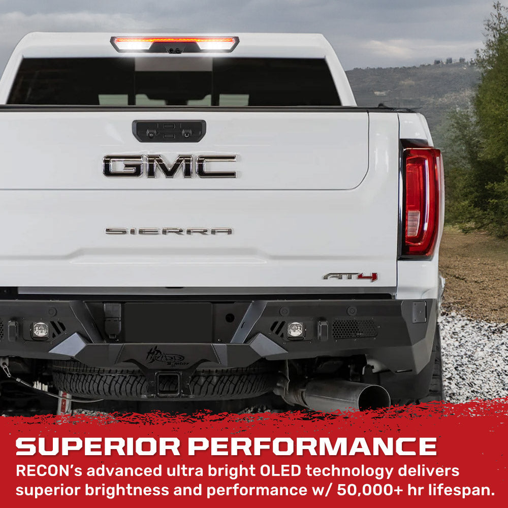 GMC Sierra 1500 & Chevy Silverado 1500 19-26 (4th GEN) - ULTRA HIGH POWER Red LED 3rd Brake Light w/ ULTRA HIGH POWER CREE XML White LED Cargo Lights (Replaces LED 3rd Brake Light with 2 Cargo Bed Cameras - Clear Lens