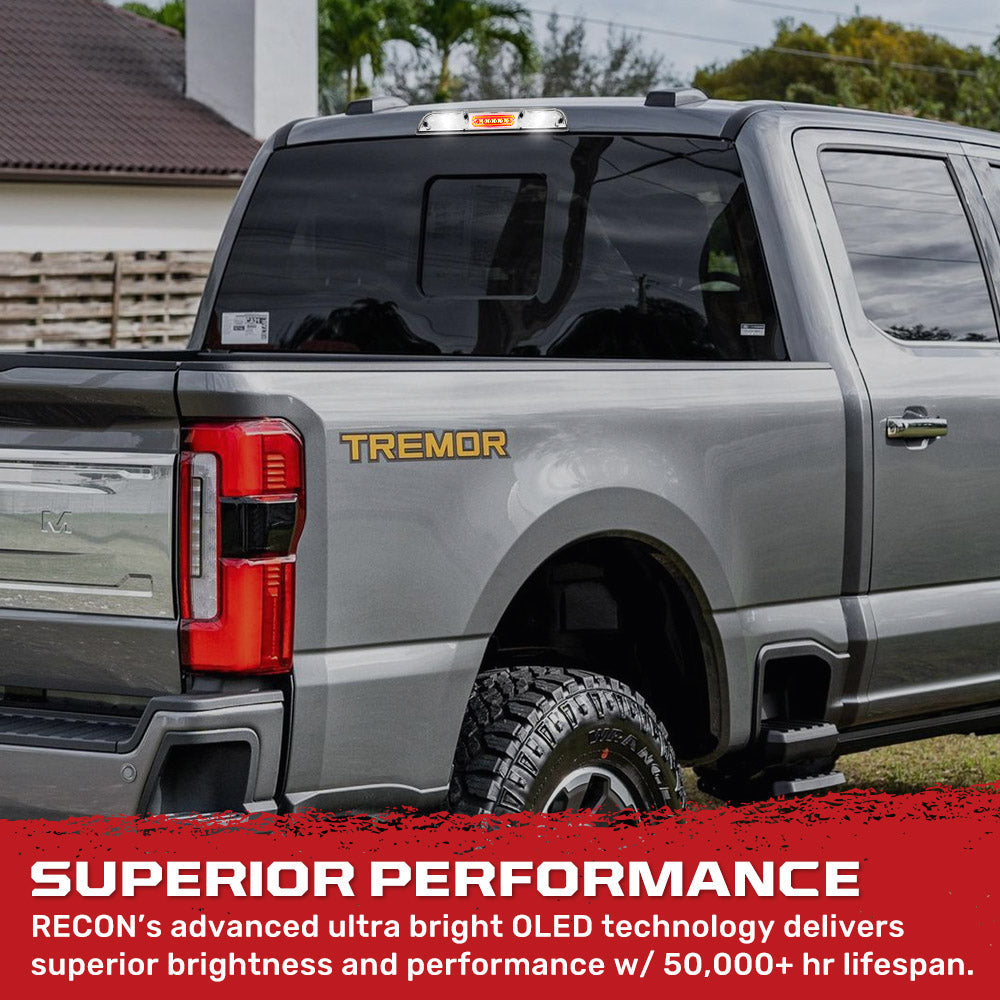 Ford 21-26 F150 & Super Duty F250, F350, F450 & Ranger & Maverick - Does NOT Fit Models with OEM Cargo Bed Camera - ULTRA HIGH POWER Red LED 3rd Brake Light Kit w/ CREE XML White LED Cargo Lights - Clear Lens