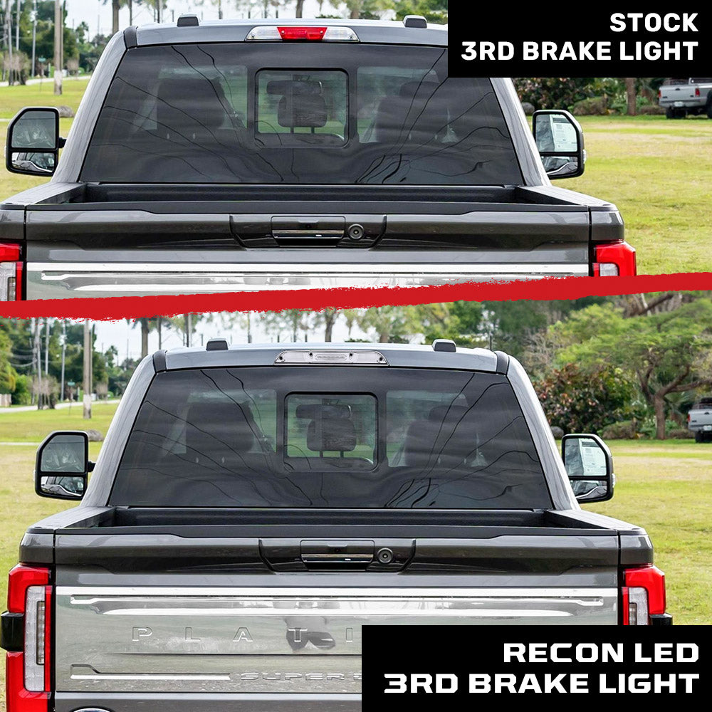 Ford 21-26 F150 & Super Duty F250, F350, F450 & Ranger & Maverick - Does NOT Fit Models with OEM Cargo Bed Camera - ULTRA HIGH POWER Red LED 3rd Brake Light Kit w/ CREE XML White LED Cargo Lights - Clear Lens