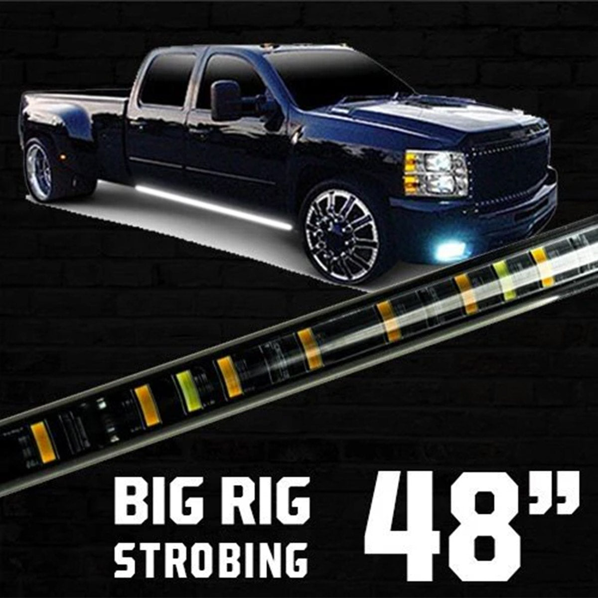 "Big Rig" Strobing Side Mounted High Power LED Light Bars User Selectable Control Amber or White - Multiple Sizes