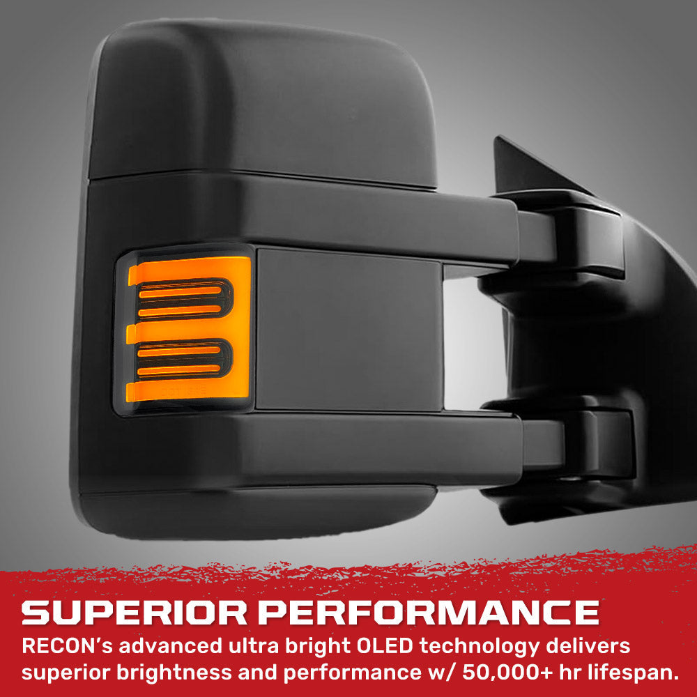 Ford 08-16 Super Duty F250/F350 Side Mirror Lenses (2-Piece Set) Ultra High Power White or Amber Running Lights & Scanning Amber Turn Signals Smoked or Clear Lens