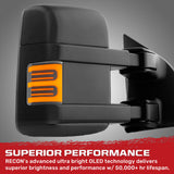 Ford 08-16 Super Duty F250/F350 Side Mirror Lenses (2-Piece Set) Ultra High Power White or Amber Running Lights & Scanning Amber Turn Signals Smoked or Clear Lens