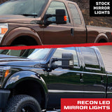 Ford 08-16 Super Duty F250/F350 Side Mirror Lenses (2-Piece Set) Ultra High Power White or Amber Running Lights & Scanning Amber Turn Signals Smoked or Clear Lens