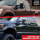 Ford 08-16 Super Duty F250/F350 Side Mirror Lenses (2-Piece Set) Ultra High Power White or Amber Running Lights & Scanning Amber Turn Signals Smoked or Clear Lens