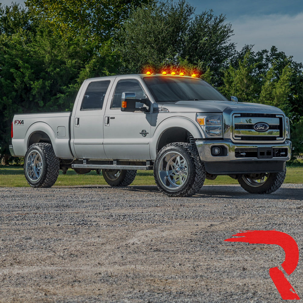 Ford Super Duty 99-16 5 Piece Cab Lights Amber Xenon Bulbs with Amber Lens - (Attn: This cab light kit replaces OEM factory installed Ford 99-16 cab roof light lenses)