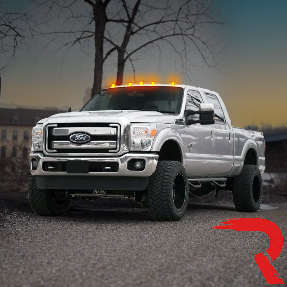 Ford Super Duty 99-16 5 Piece Cab Lights Amber Xenon Bulbs with Amber Lens - (Attn: This cab light kit replaces OEM factory installed Ford 99-16 cab roof light lenses)