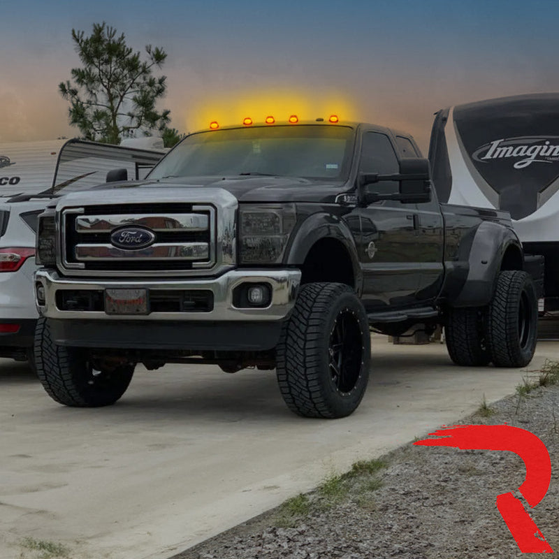 Ford Super Duty 99-16 5 Piece Cab Lights Amber Xenon Bulbs with Clear Lens - (Attn: This cab light kit replaces OEM factory installed Ford 99-16 cab roof light lenses)