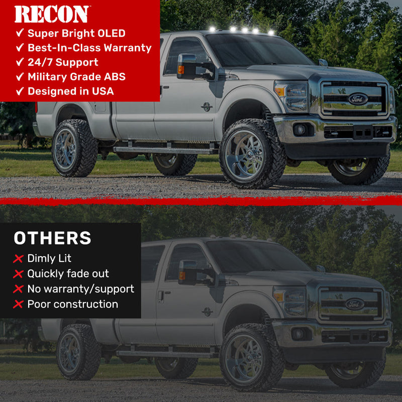 Ford Super Duty 99-16 5-Piece Smoked Cab Roof Light Kit 2-Way Front & Rear Facing Ultra High-Power White LEDs (ATTN: For Models That DID NOT Come With Factory Cab Lights) - Smoked Lens