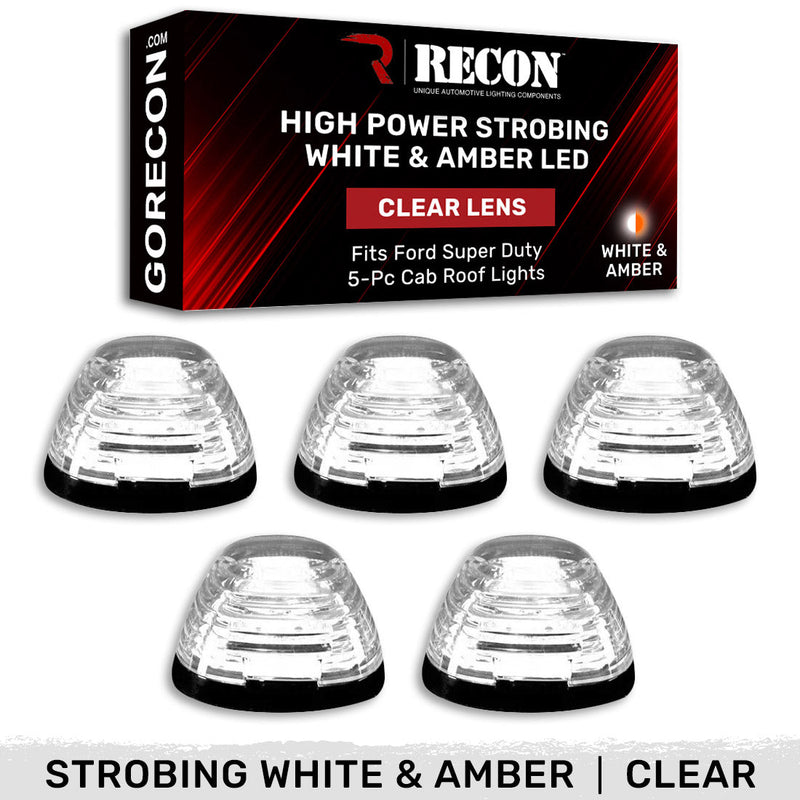 Ford Super Duty 99-16 5-Piece Cab Light Kit Strobe LED in White & Amber - Multiple Lens
