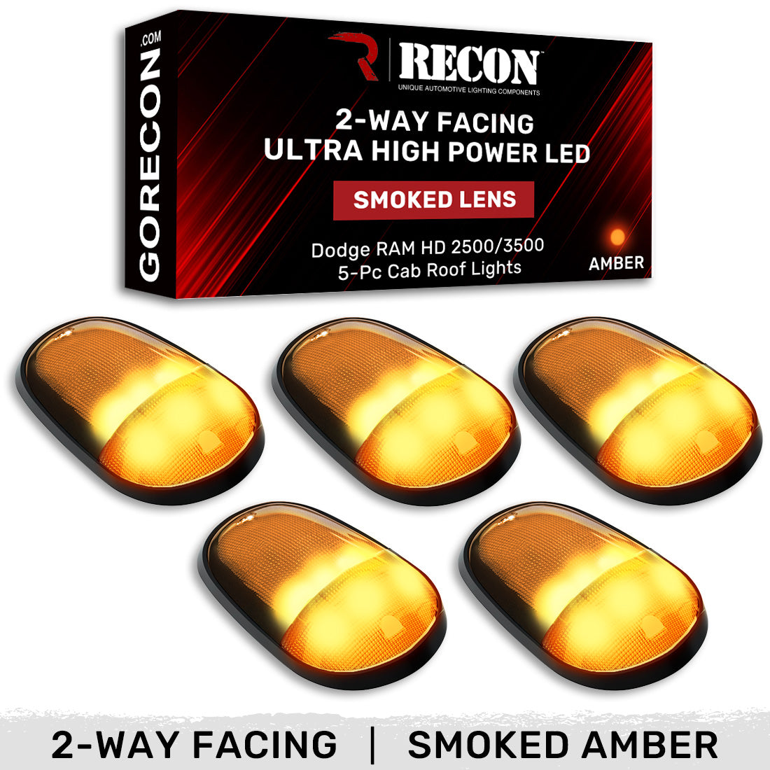 Dodge RAM Heavy-Duty 2500/3500 03-18 5 Piece Cab Roof Light Set 2-Way Front & Rear Facing Ultra High-Power LEDs Multiple Lens & Colors