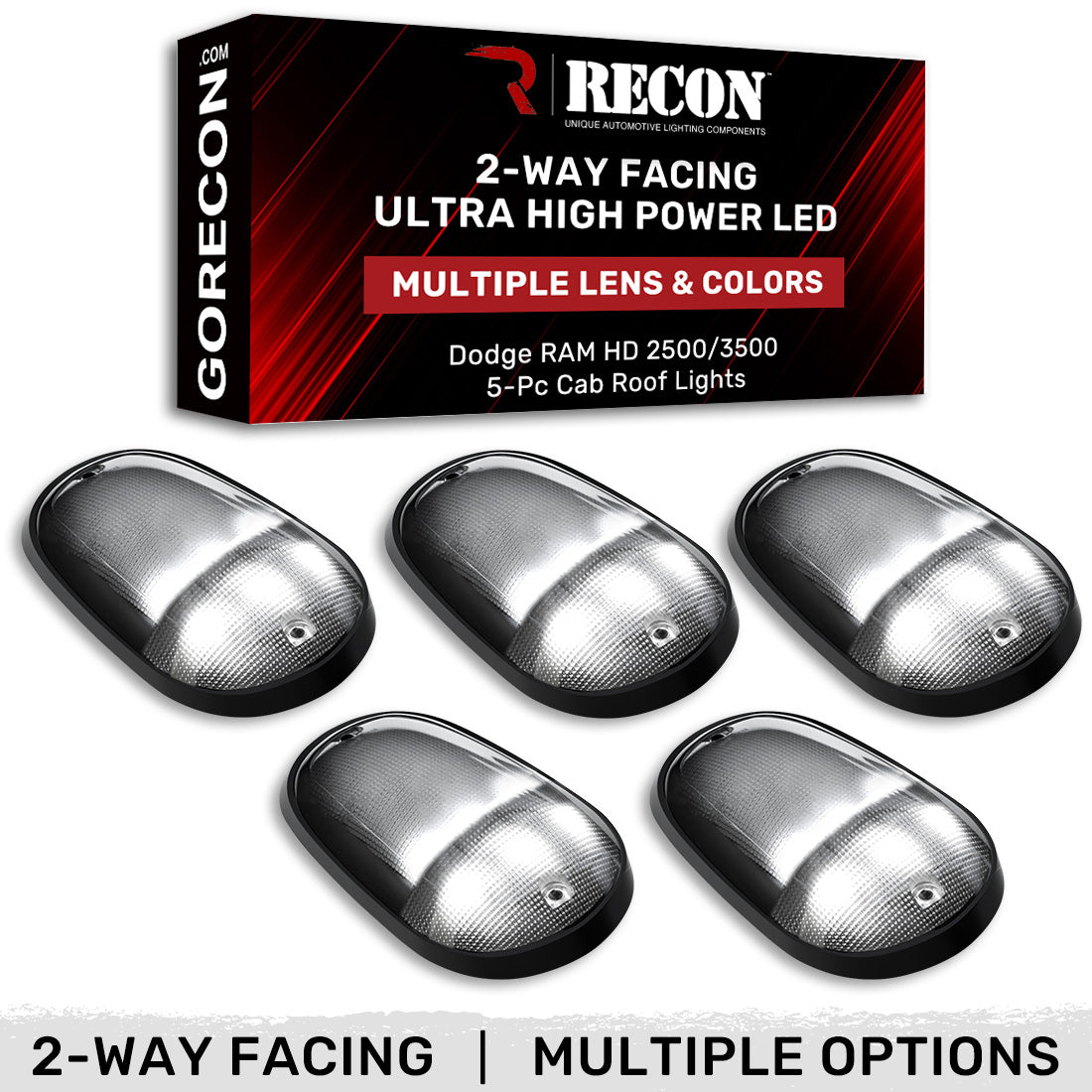 Dodge RAM Heavy-Duty 2500/3500 03-18 5 Piece Cab Roof Light Set 2-Way Front & Rear Facing Ultra High-Power LEDs Multiple Lens & Colors