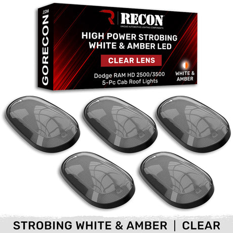 Dodge RAM 03-18 Heavy-Duty 2500/3500 5-Piece Cab Roof Light Kit Strobe LED White & Amber - Multiple Lens