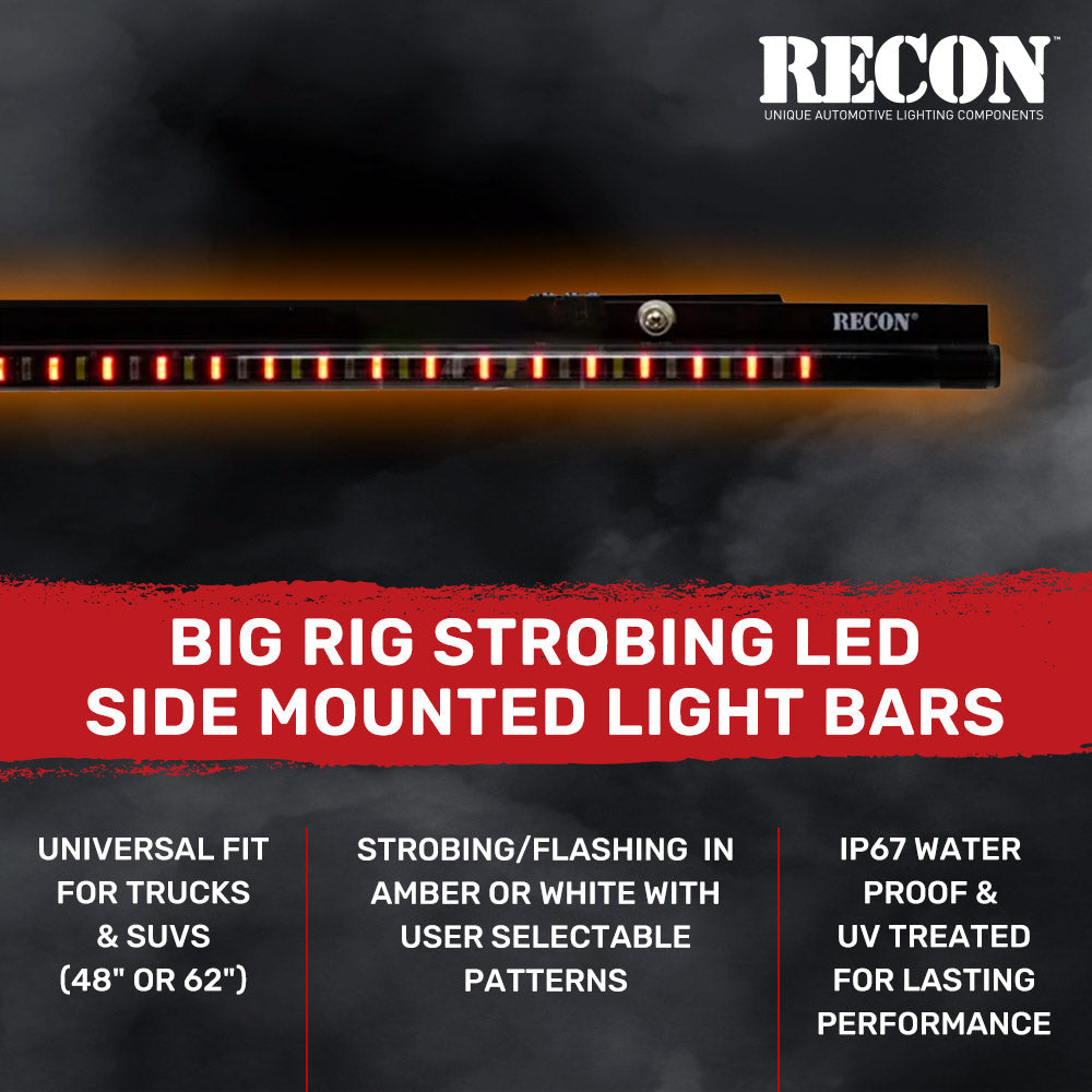 "Big Rig" Strobing Side Mounted High Power LED Light Bars User Selectable Control Amber or White - Multiple Sizes