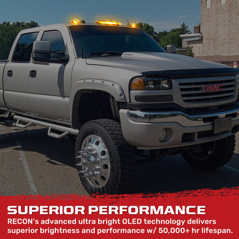 GMC & Chevy 02-07 3-Piece Cab Roof Light Kit Strobe LED White & Amber - Multiple Lens