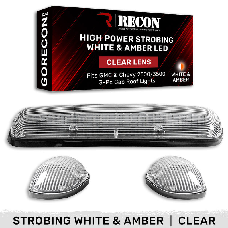 GMC & Chevy 02-07 3-Piece Cab Roof Light Kit Strobe LED White & Amber - Multiple Lens