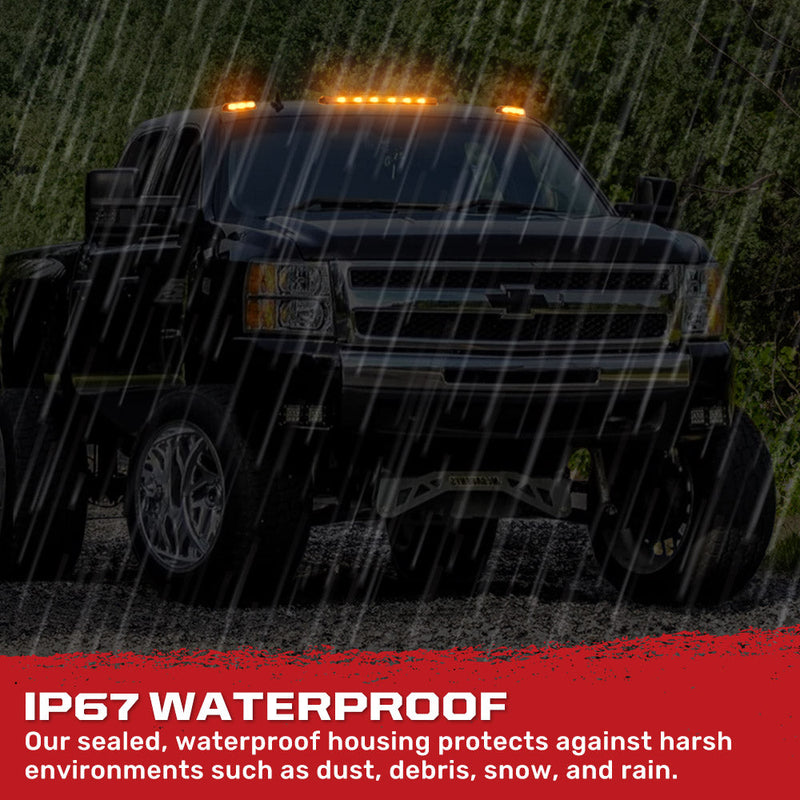 GMC & Chevy 07-14 3-Piece Cab Roof Light Kit Strobe LED White & Amber - Multiple Lens