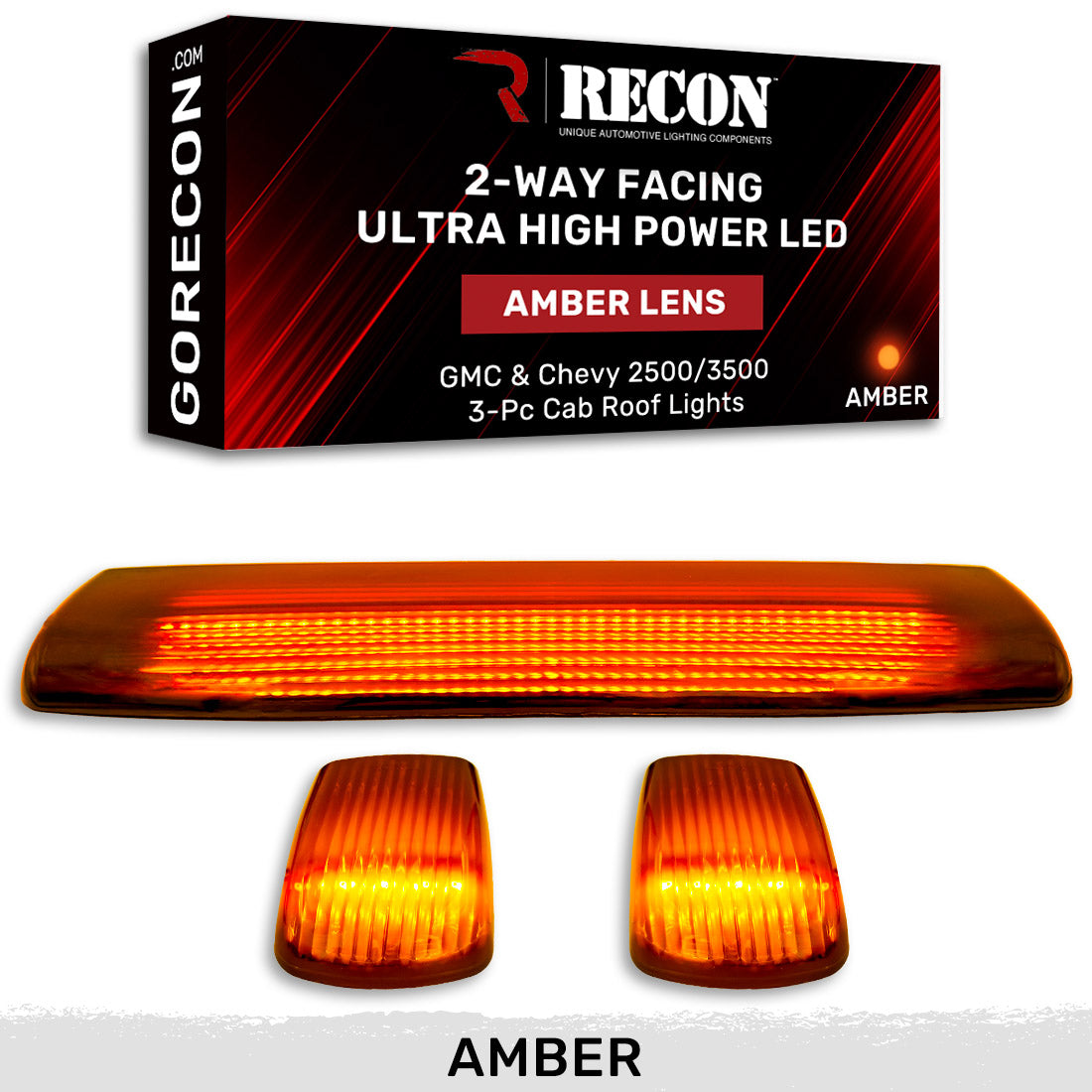 GMC & Chevy 15-19 Heavy-Duty 3 Piece Cab Roof Light Kit 2-Way Front & Rear Facing Ultra High-Power LEDs - Multiple Lens & Colors