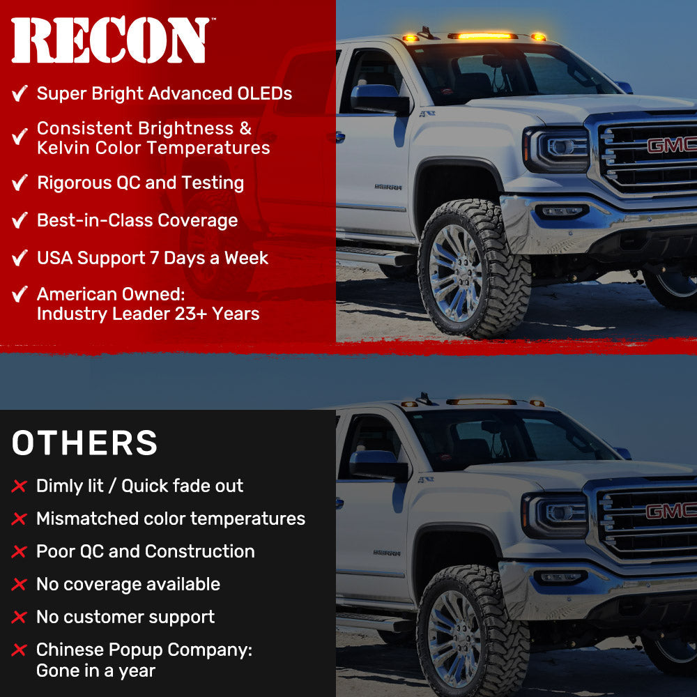 GMC & Chevy 15-19 Heavy-Duty 3 Piece Cab Roof Light Kit 2-Way Front & Rear Facing Ultra High-Power LEDs - Multiple Lens & Colors