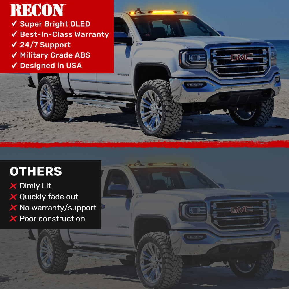 GMC & Chevy 15-19 Heavy-Duty 3 Piece Cab Roof Light Kit 2-Way Front & Rear Facing Ultra High-Power LEDs - Multiple Lens & Colors