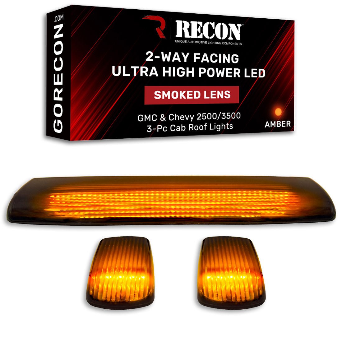 GMC & Chevy 15-19 Heavy-Duty 3 Piece Cab Roof Light Kit 2-Way Front & Rear Facing Ultra High-Power LEDs - Multiple Lens & Colors