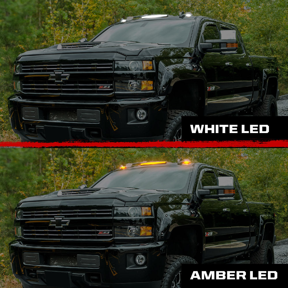 GMC & Chevy 15-19 3-Piece Cab Roof Light Kit Strobe LED White & Amber - Multiple Lens