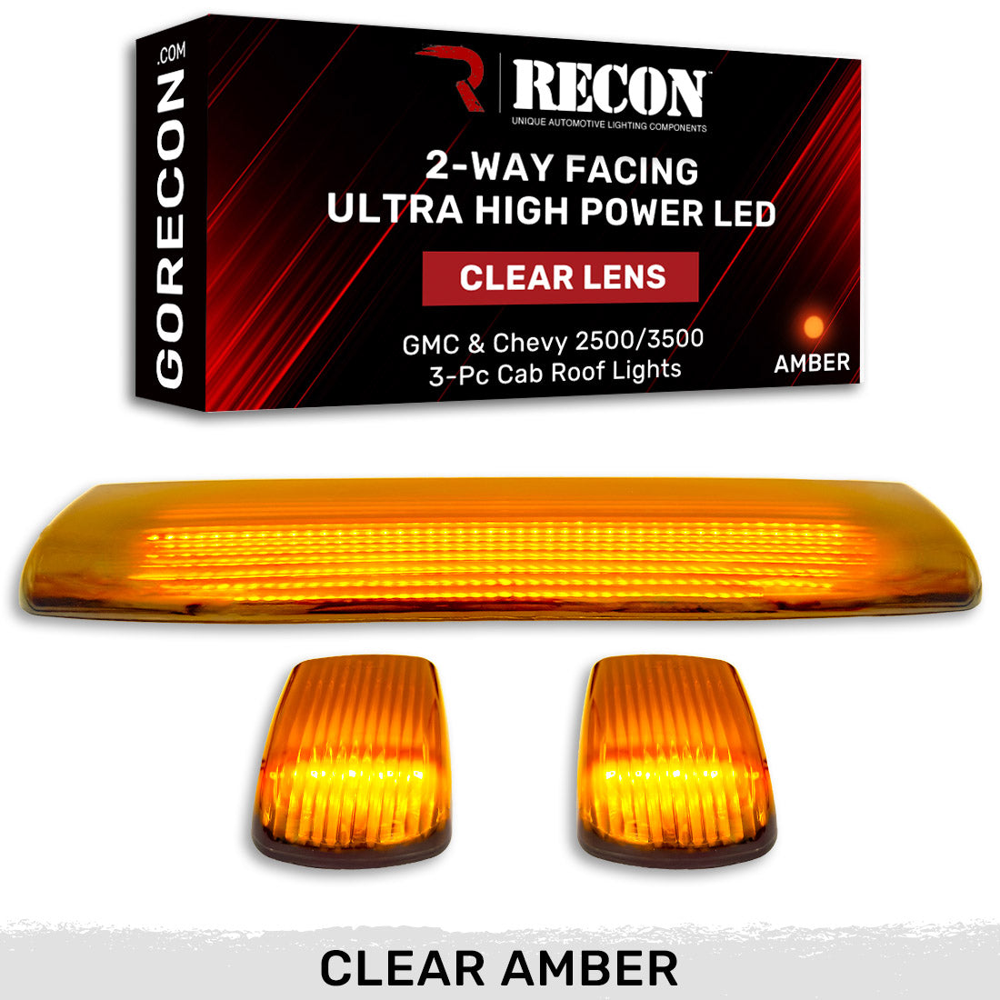 GMC & Chevy 15-19 Heavy-Duty 3 Piece Cab Roof Light Kit 2-Way Front & Rear Facing Ultra High-Power LEDs - Multiple Lens & Colors