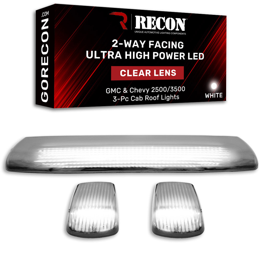 GMC & Chevy 15-19 Heavy-Duty 3 Piece Cab Roof Light Kit 2-Way Front & Rear Facing Ultra High-Power LEDs - Multiple Lens & Colors