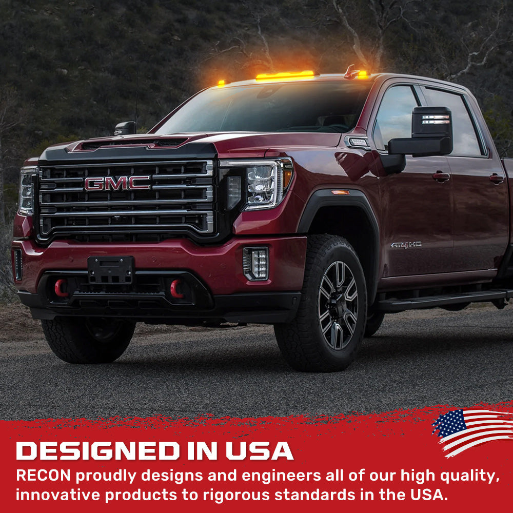 GMC & Chevy 20-26 (4th GEN Body Style) Heavy-Duty (3-Piece Set) Smoked Cab Roof Light Lens with Amber LED’s - (Attn: This cab light kit replaces OEM factory installed cab roof lights)