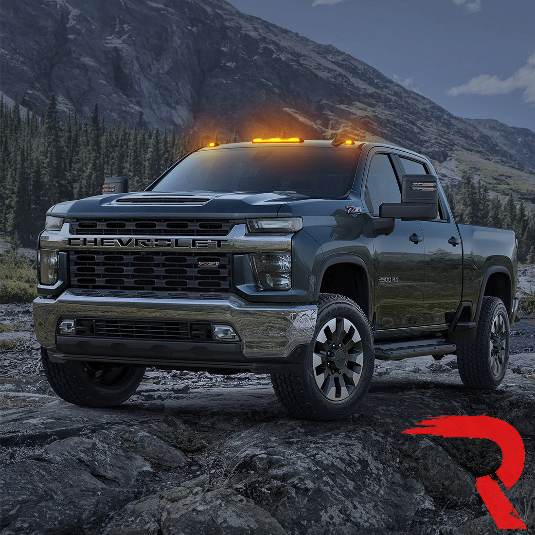 GMC & Chevy 20-26 (4th GEN Body Style) Heavy-Duty (3-Piece Set) Clear Cab Roof Light Lens with Amber LED’s - (Attn: Replaces OEM factory cab roof lights)