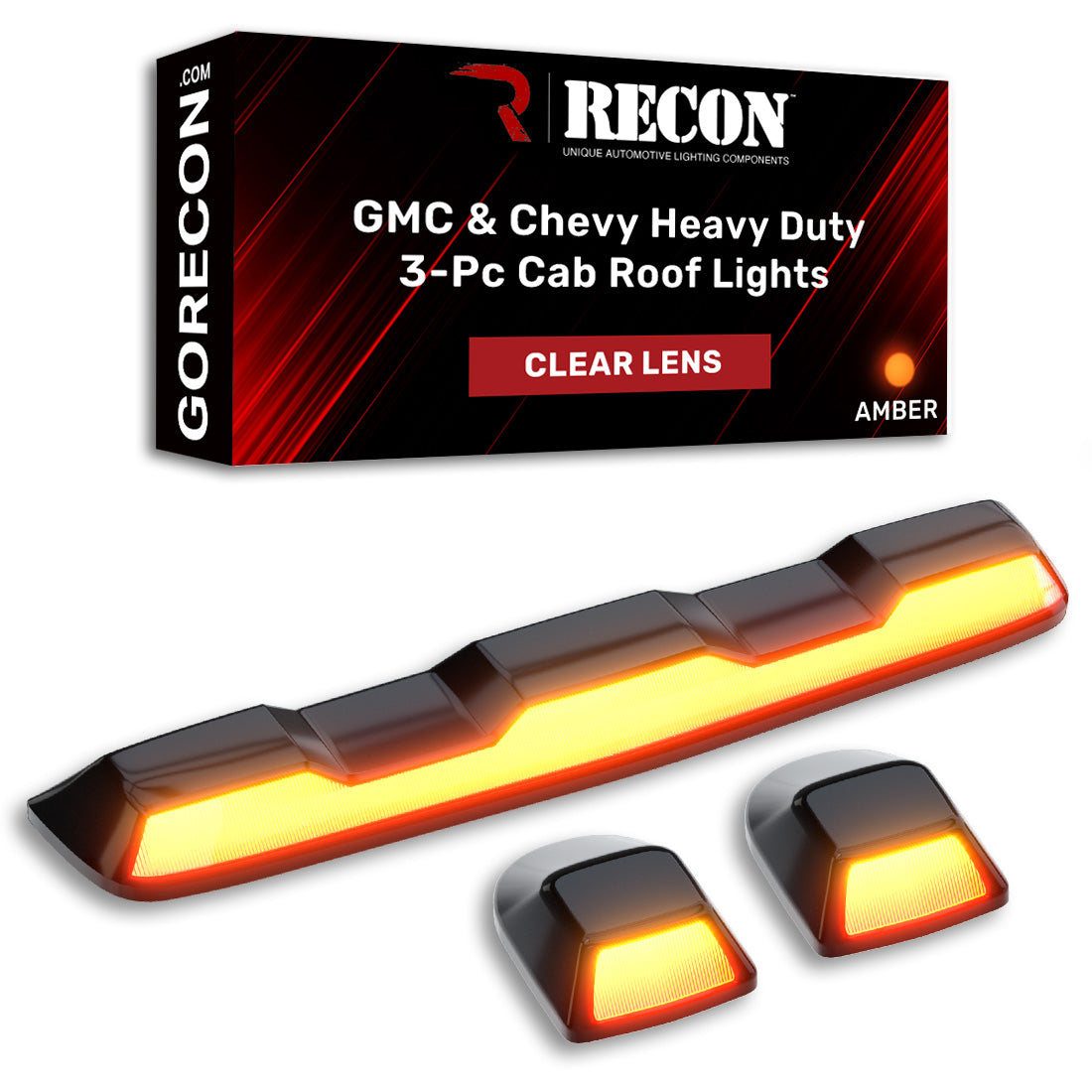 GMC & Chevy 20-26 (4th GEN Body Style) Heavy-Duty (3-Piece Set) Clear Cab Roof Light Lens with Amber LEDs - (ATTN: For models that DID NOT come with factory cab roof lights)