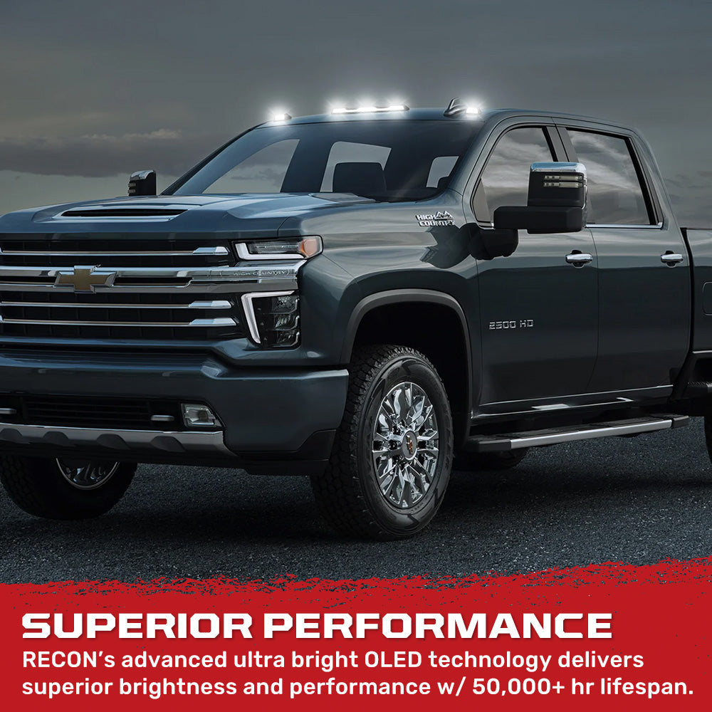 RECON - GMC & Chevy 20-26 (4th Gen) Heavy-Duty 3-Pc Cab Roof Light Set 2-Way Front & Rear Facing Ultra High-Power LED (ATTN: For models that DID NOT come with factory cab roof lights) - Multiple Options