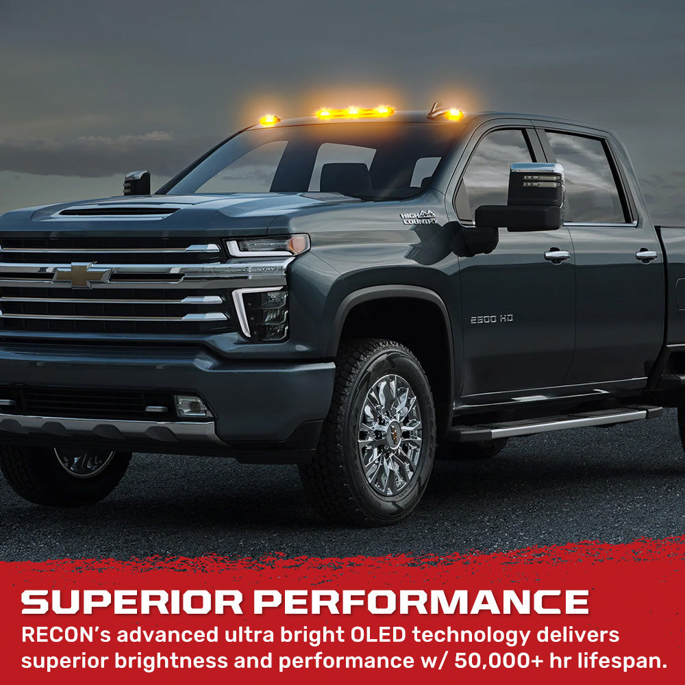 RECON - GMC & Chevy 20-26 (4th Gen) Heavy-Duty 3-Pc Cab Roof Light Set 2-Way Front & Rear Facing Ultra High-Power LED (ATTN: For models that DID NOT come with factory cab roof lights) - Multiple Options