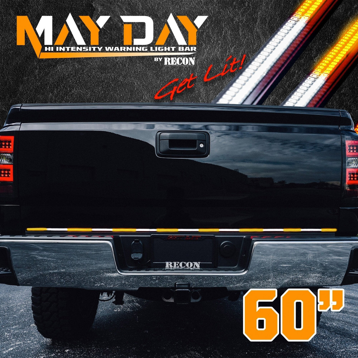 "May Day" High Intensity Dual Row Tailgate Warning Strobing LED Light Bar Amber & White - Multiple Sizes