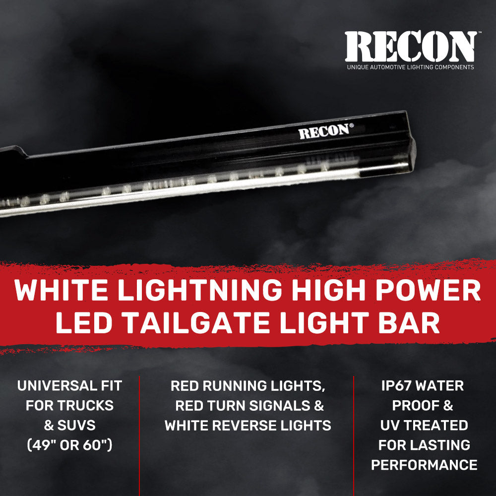 “White Lightning” Tailgate Bar LED Brake Lights Red & LED Reverse Lights White - Multiple Sizes RECON “White Lightning” Tailgate Bar LED Brake Lights Red & LED Reverse Lights White - Multiple Sizes “White Lightning” Tailgate Bar LED Brake Lights Red & LED Reverse Lights White - Multiple Sizes “White Lightning” Tailgate Bar LED Brake Lights Red & LED Reverse Lights White - Multiple Sizes “White Lightning” Tailgate Bar LED Brake Lights Red & LED Reverse Lights White - Multiple Sizes