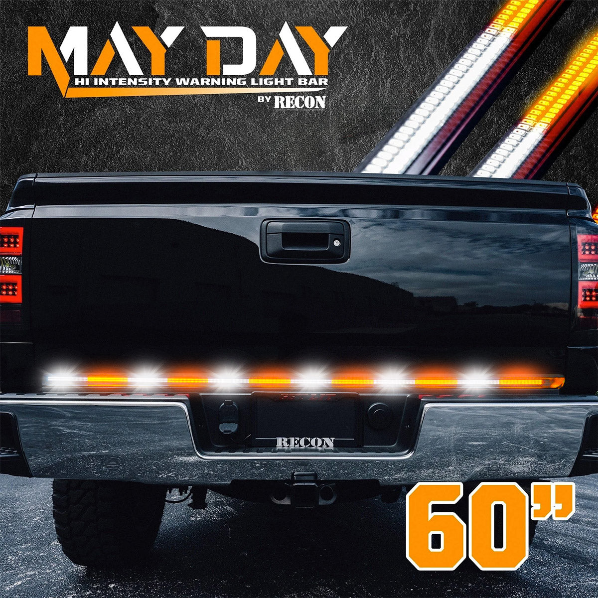 "May Day" High Intensity Dual Row Tailgate Warning Strobing LED Light Bar Amber & White - Multiple Sizes