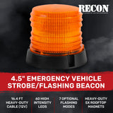 Exterior Roof Mounted 360 Degree 4.5" Warning 60 LED Strobe/Flashing Light Beacon in Amber - Magnet Suction Cups Installation with 16 ft Heavy Duty A/C Adapter Plug w/ 7 Lighting Functions