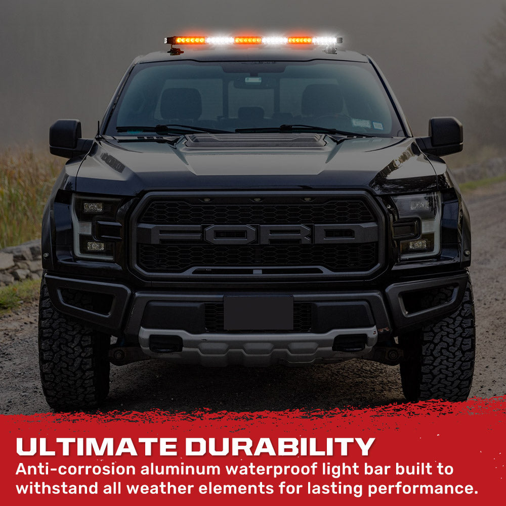 Exterior Roof Mounted 29.5" Emergency LED Strobe Light Bar Magnetic Suction Cup Installation w/ 26 Lighting Functions - Multiple. Colors