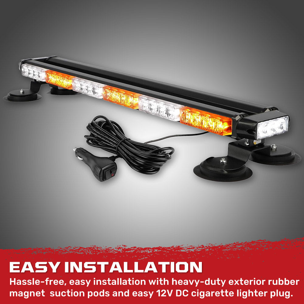 Exterior Roof Mounted 29.5" Emergency LED Strobe Light Bar Magnetic Suction Cup Installation w/ 26 Lighting Functions - Multiple. Colors